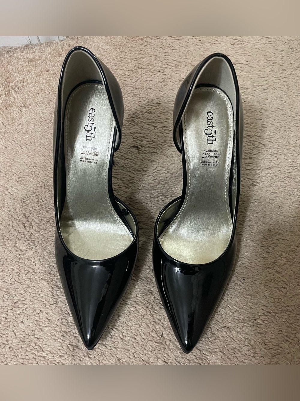 East 5th Shiny Black Pointed-Toe D'Orsay Heels